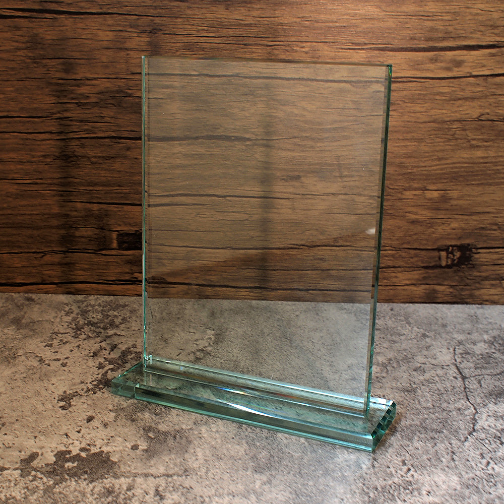 20cm rectangular jade glass trophy with bevelled edges