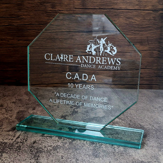 17cm Octagon Glass Award Trophy - Clear Glass with Sturdy Base