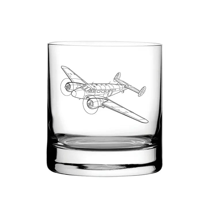 Vintage Beechcraft 18 Aircraft glass tumbler – digital engraving mockup / engraving preview