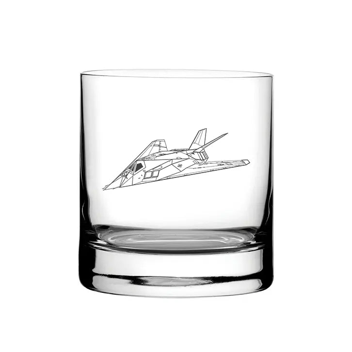 Lockheed F117 nighthawk aircraft glass tumbler – digital engraving mockup / engraving preview