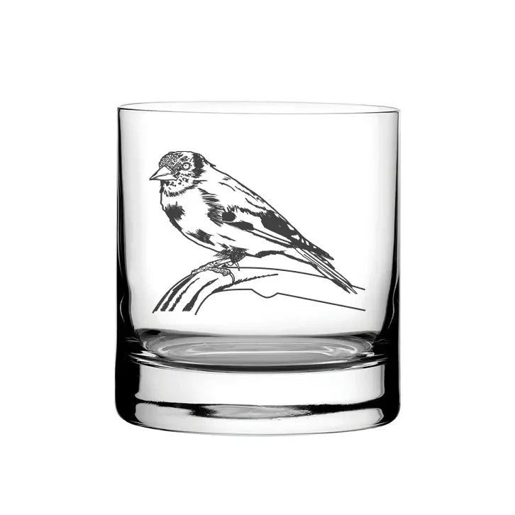Golden  Fitch Bird glass tumbler – digital engraving mockup / engraving preview