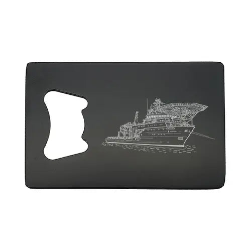 deep sea research ship  Bottle opener – digital engraving mockup / engraving preview