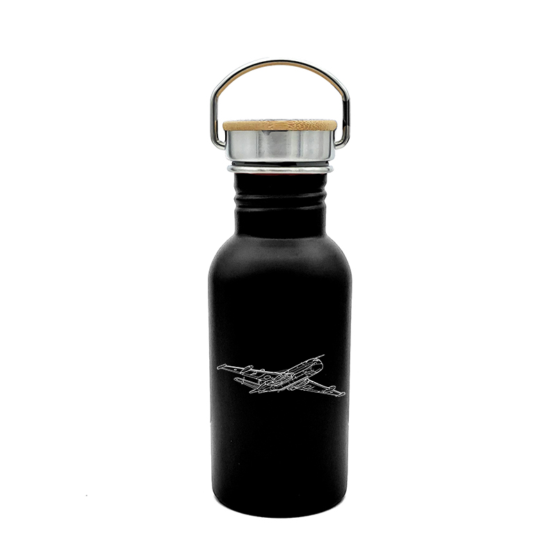 Mockup of our Hawker Siddeley Nimrod aircraft artwork on bamboo lid steel bottle
