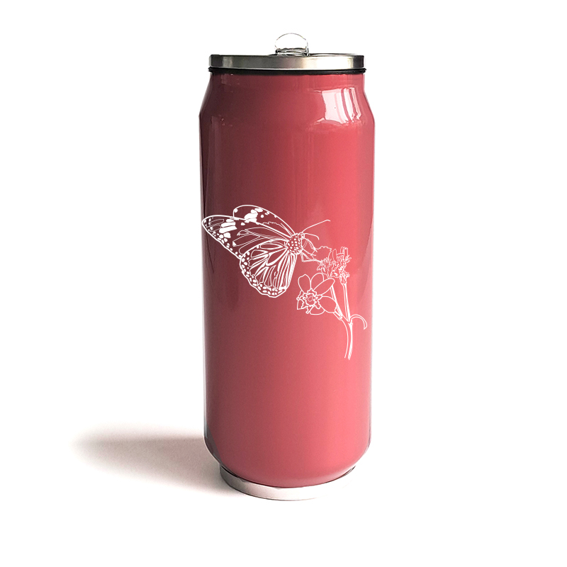 butterfly and plant bottle digital engraving mockup / engraving preview