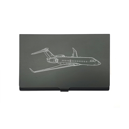 Bombardier Global Aircraft design on Black business card holder