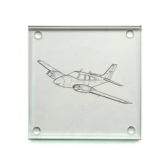 beechcraft baron aircraft drinks coaster digital engraving mockup / engraving preview