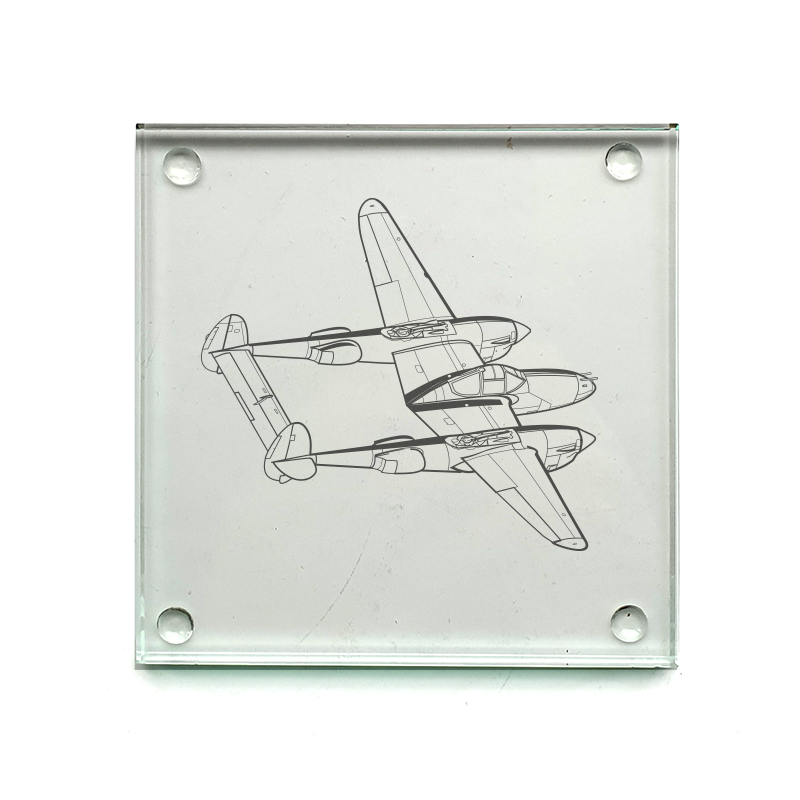 p38 lightning aircraft drinks coaster digital engraving mockup / engraving preview
