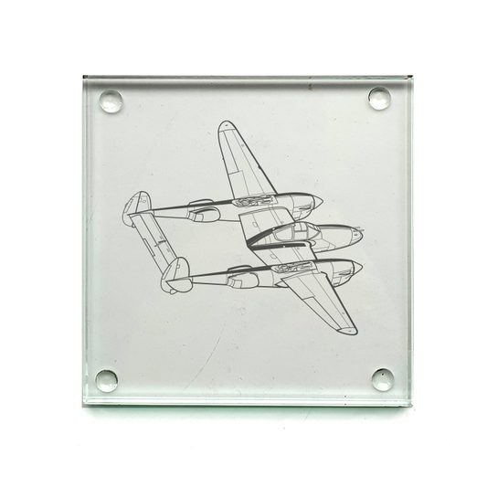 p38 lightning aircraft drinks coaster digital engraving mockup / engraving preview