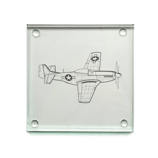 p51 mustang aircraft drinks coaster digital engraving mockup / engraving preview