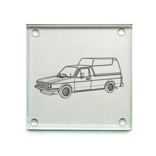 vw caddy mk1 car drinks coaster digital engraving mockup / engraving preview