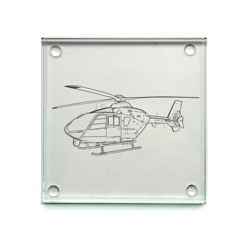 ec135 helicopter drinks coaster digital engraving mockup / engraving preview
