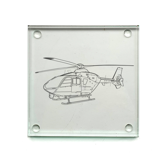 ec135 helicopter drinks coaster digital engraving mockup / engraving preview