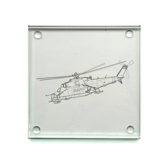 mi24 hind helicopter drinks coaster digital engraving mockup / engraving preview