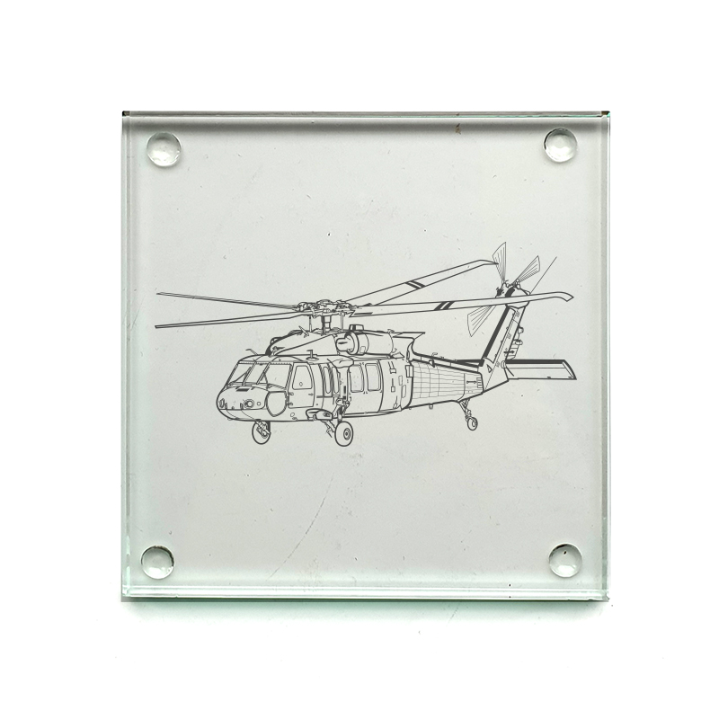uh60 blackhawk helicopter drinks coaster digital engraving mockup / engraving preview