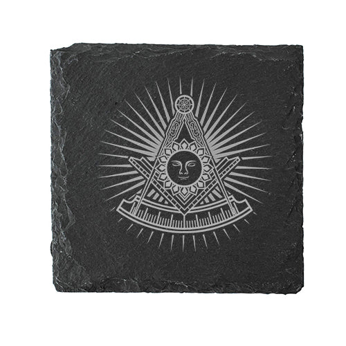 masonic face starburst drinks coaster digital engraving mockup / engraving preview