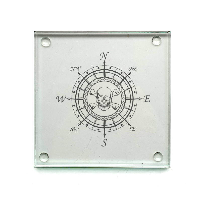 skull compass misc drinks coaster digital engraving mockup / engraving preview