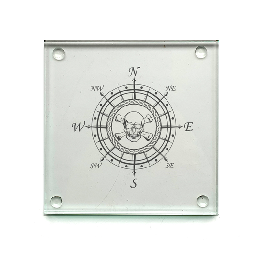skull compass misc drinks coaster digital engraving mockup / engraving preview