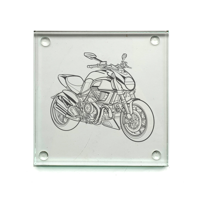 duc diavel motorcycle drinks coaster digital engraving mockup / engraving preview