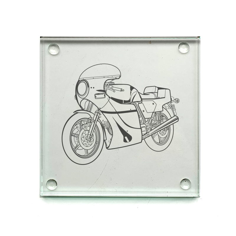 duc mike hailwood motorcycle drinks coaster digital engraving mockup / engraving preview