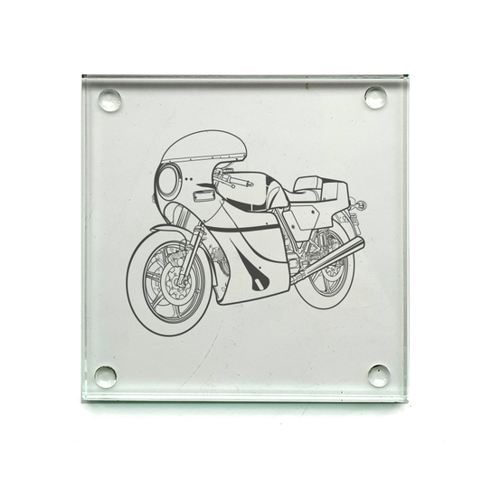 duc mike hailwood motorcycle drinks coaster digital engraving mockup / engraving preview