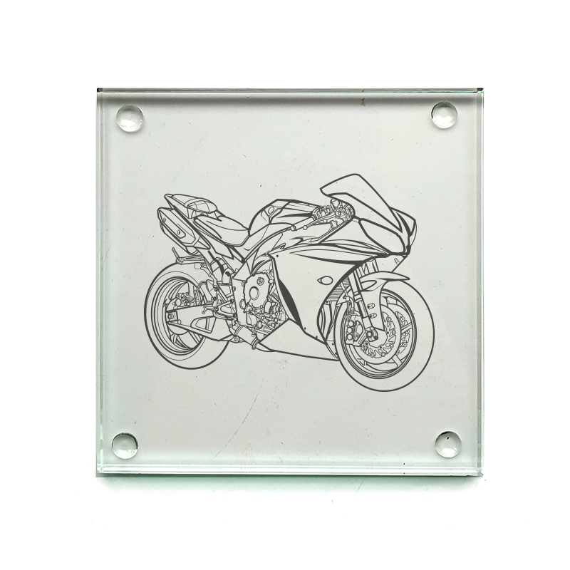 yam yzf r1 motorcycle drinks coaster digital engraving mockup / engraving preview