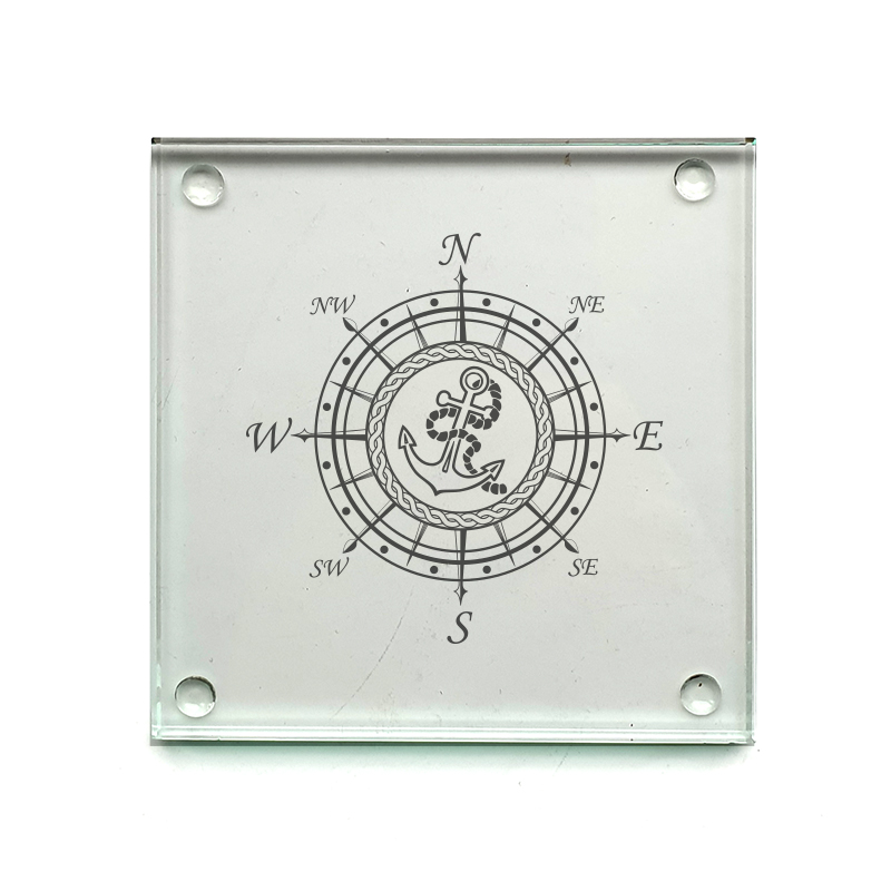 anchor compass nautical drinks coaster digital engraving mockup / engraving preview