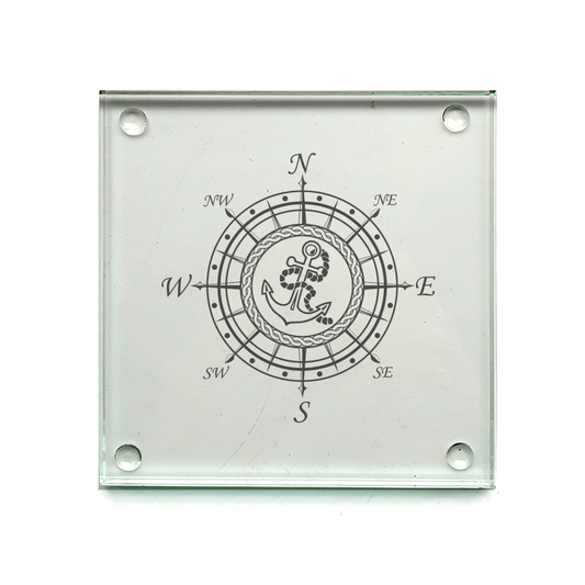 anchor compass nautical drinks coaster digital engraving mockup / engraving preview