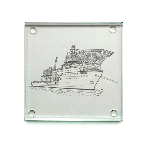 deep sea resear nautical drinks coaster digital engraving mockup / engraving preview