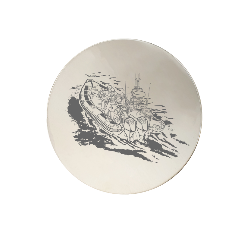 inshore lifeboat boat drinks coaster digital engraving mockup / engraving preview