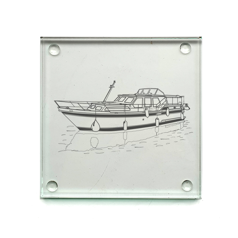 stevens 1140 canal yacht boat drinks coaster digital engraving mockup / engraving preview