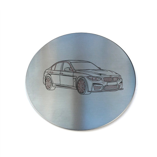 bm f80 m3 car drinks coaster digital engraving mockup / engraving preview