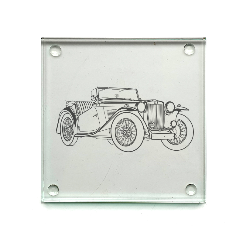 1946 mg tc car drinks coaster digital engraving mockup / engraving preview