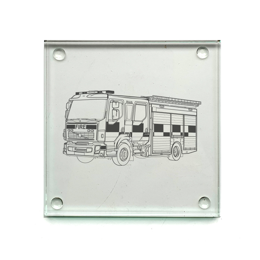 fire engine vehicle drinks coaster digital engraving mockup / engraving preview