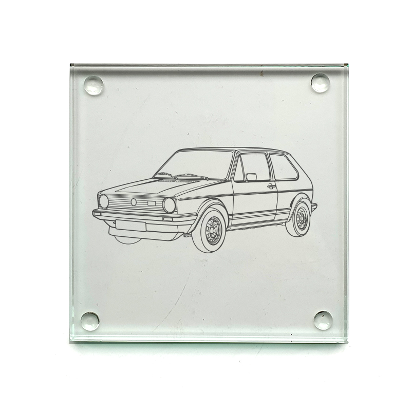 glf gti mk1 car drinks coaster digital engraving mockup / engraving preview