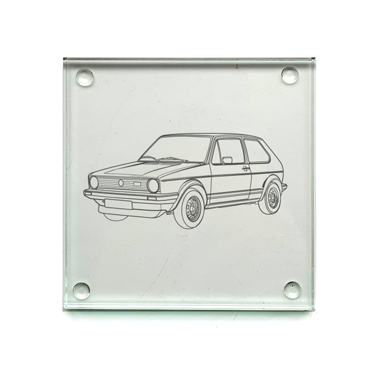 glf gti mk1 car drinks coaster digital engraving mockup / engraving preview