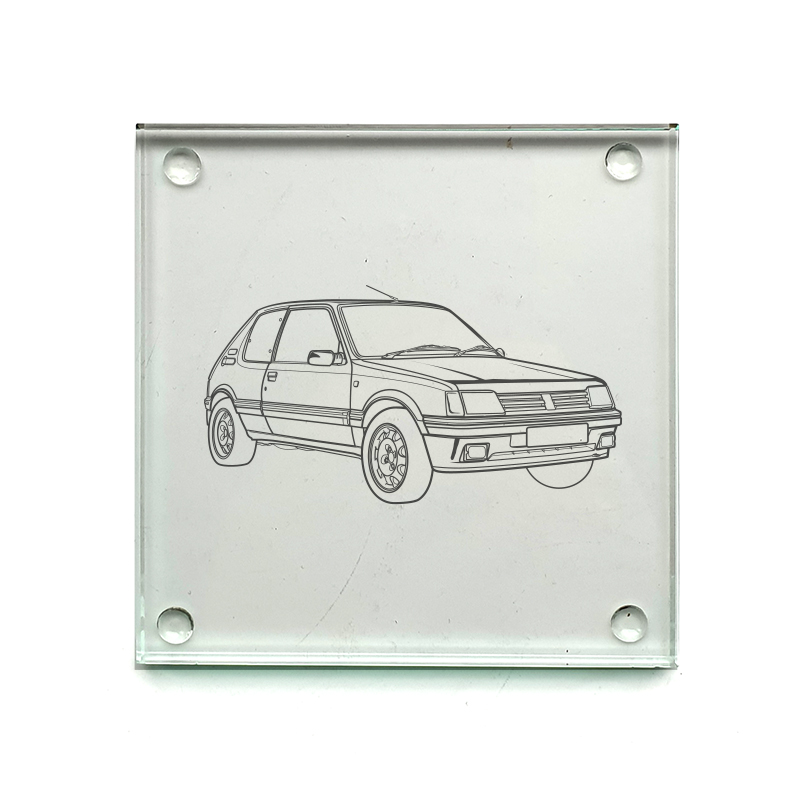 peug 205 car drinks coaster digital engraving mockup / engraving preview