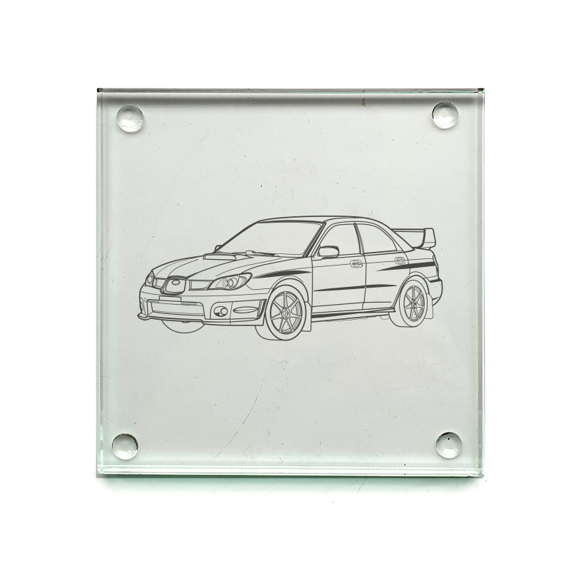 sub wrx car drinks coaster digital engraving mockup / engraving preview