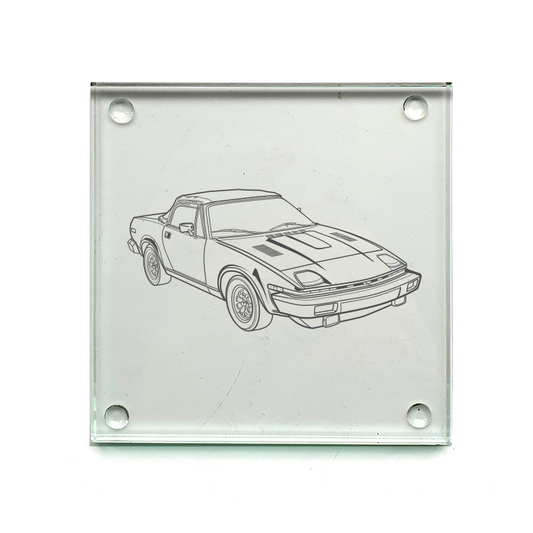 tri tr8 car drinks coaster digital engraving mockup / engraving preview