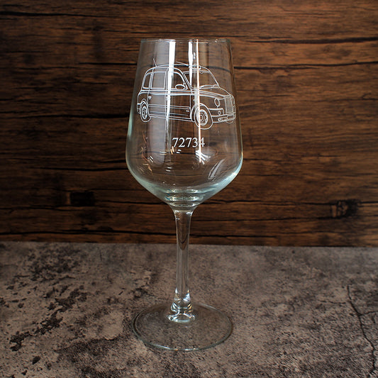 Our Taxi Artwork engraved on an everyday wine glass