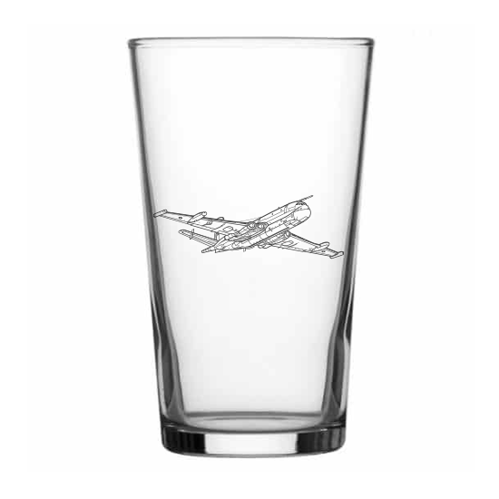 Mockup of our Hawker Siddeley Nimrod aircraft artwork on a beer glass