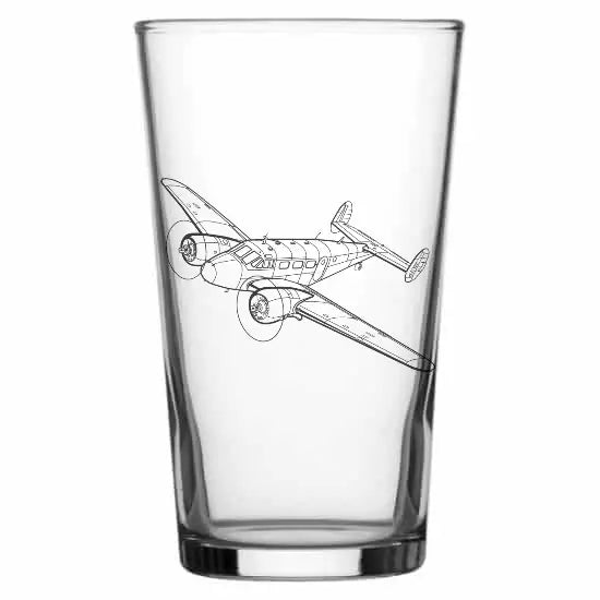Vintage Beechcraft 18 aircraft Beer glass– digital engraving mockup / engraving preview