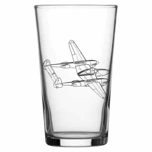 P38 Lightning Aircraft Beer glass – digital engraving mockup / engraving