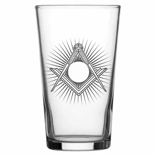 Masonic Compass & Set Square with Starburst Beer Glass