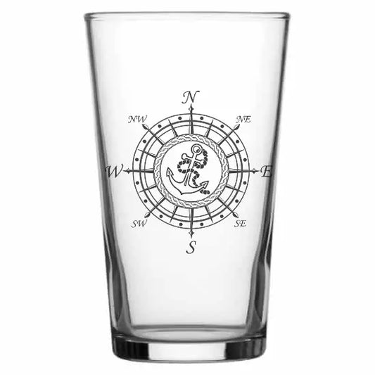 Nautical Compass with Anchor design Beer glass – digital engraving mockup / engraving