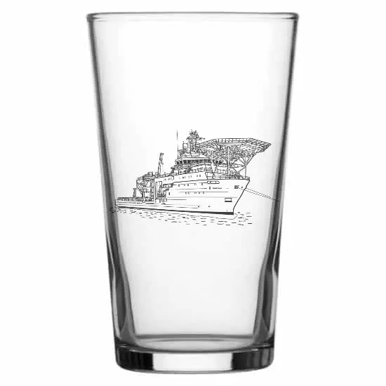 Deep Sea Research Ship Beer glass – digital engraving mockup / engraving