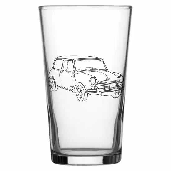 Classic mini car Beer glass – digital engraving mockup / engraving