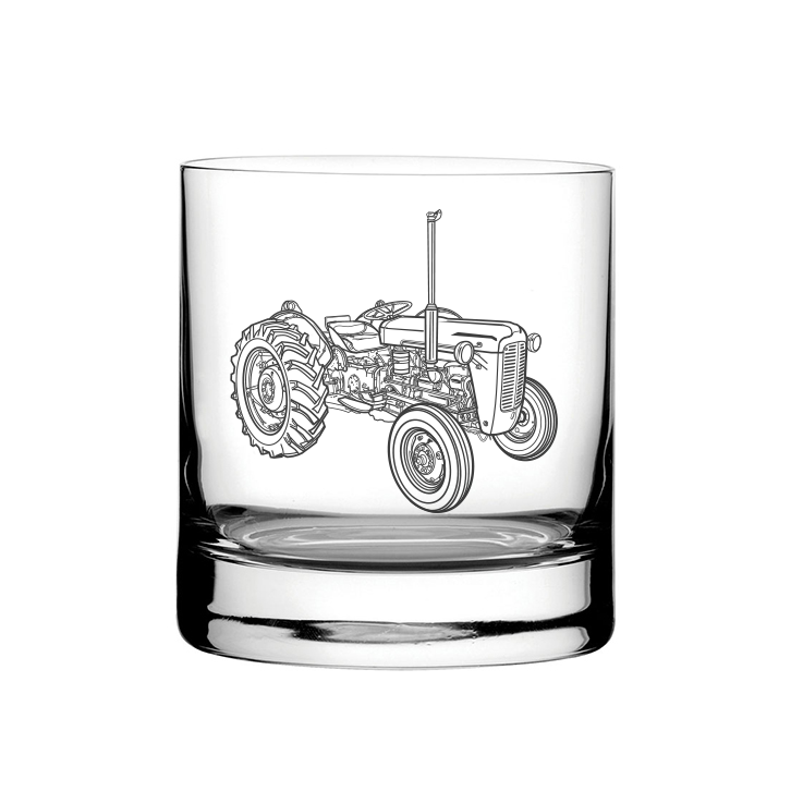 Mockup of our Ferguson TE20 Tractor artwork Glass Tumbler