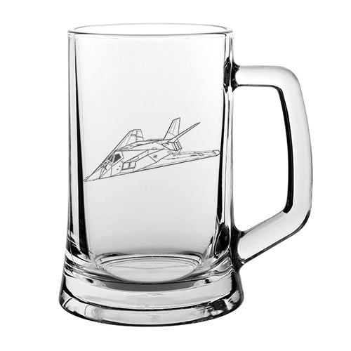 f117 nighthawk aircraft glass tankard digital engraving mockup / engraving preview