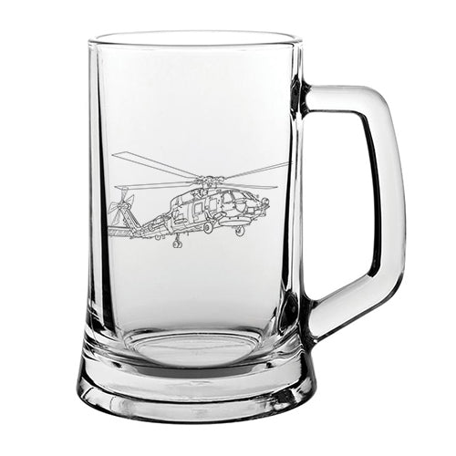 sh60 seahawk helicopter glass tankard digital engraving mockup / engraving preview