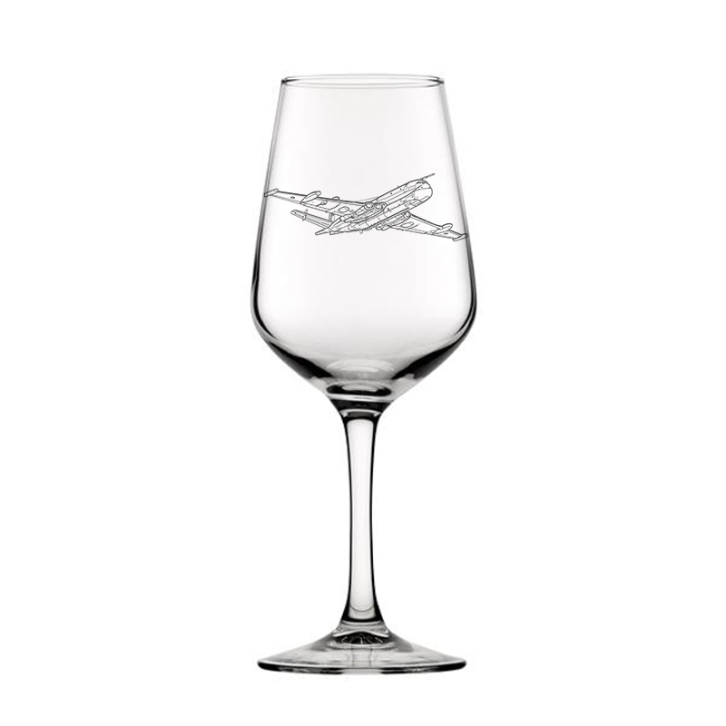 Mockup of our Hawker Siddeley Nimrod aircraft artwork on a wine glass
